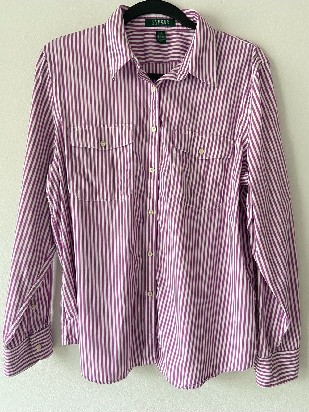 Lauren Ralph Lauren Striped Button Down Shirt Purple White 100% Cotton Size XL